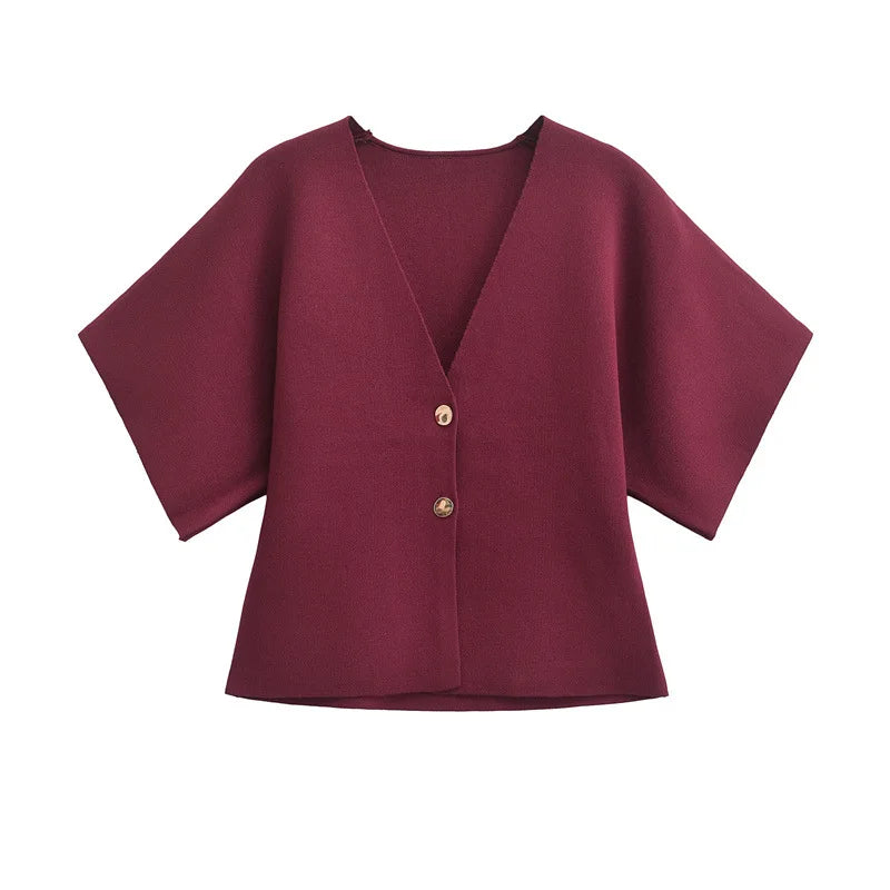 MAAYAH Strickjacke – V-Ausschnitt, Kurzarm