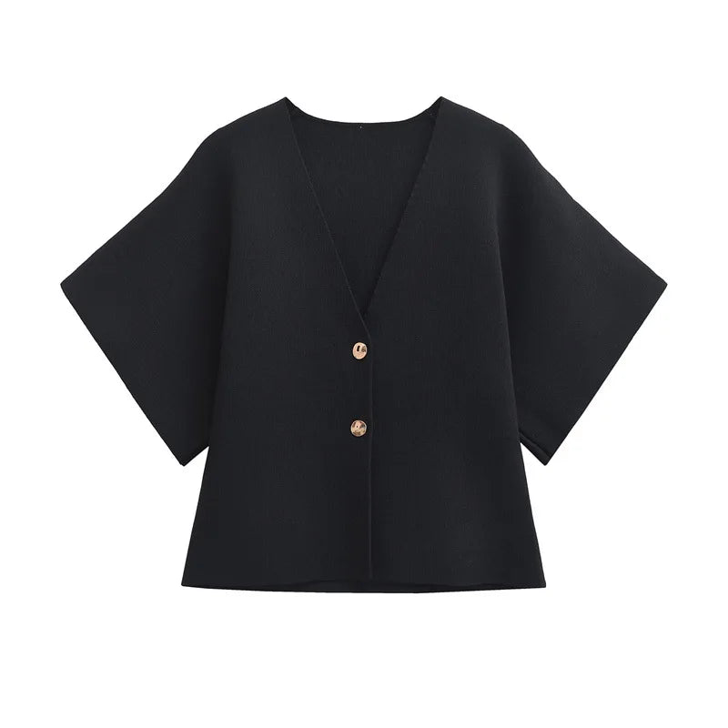 MAAYAH Strickjacke – V-Ausschnitt, Kurzarm