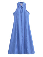 Gestreiftes ärmelloses Maxikleid in A-Linie