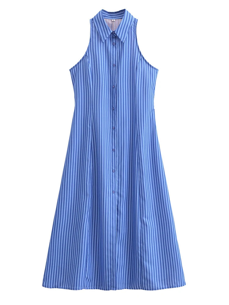 Gestreiftes ärmelloses Maxikleid in A-Linie