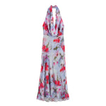 Bedrucktes, plissiertes Maxikleid mit V-Ausschnitt